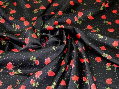 Deadstock Satin Twill Fabric Black & Red