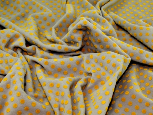 Deadstock Textured Spot Brushed Stretch Knit Fabric Stone & Mustard