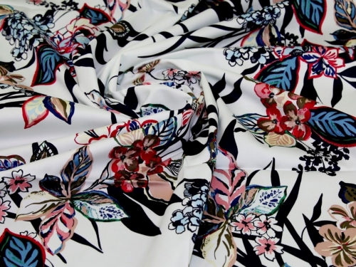 Deadstock Stretch Woven Cotton Twill Fabric Multi on White