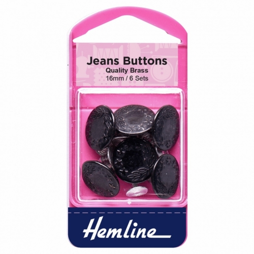 Hemline Jeans Buttons Black