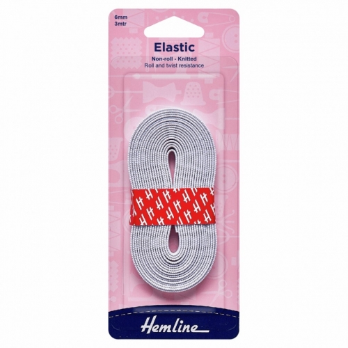 Hemline Non Roll Knitted Elastic White