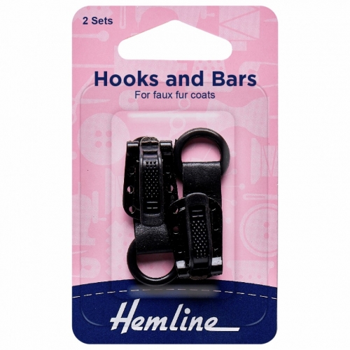 Hemline Coat Hook and Bar Fasteners Black