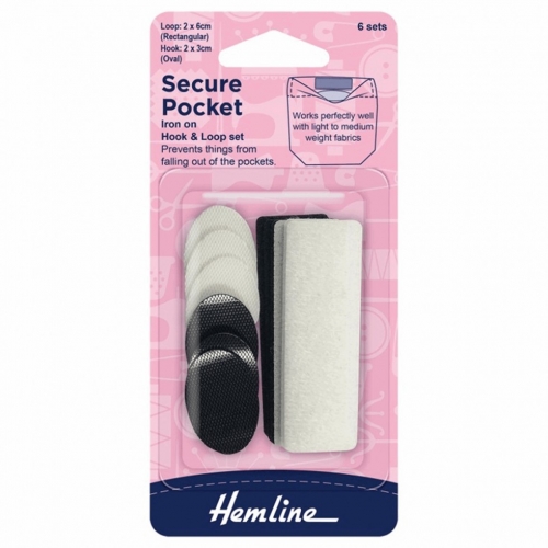 Hemline Iron On Secure Pocket Black & White