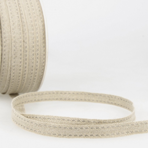 Stephanoise Top Stitched Linen Braid Tape Natural & Grey