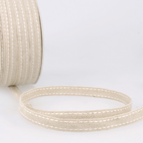 Stephanoise Top Stitched Linen Braid Tape Natural & White