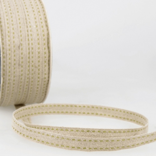Stephanoise Top Stitched Linen Braid Tape Natural & Green
