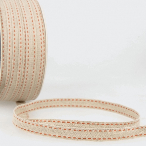 Stephanoise Top Stitched Linen Braid Tape Natural & Orange