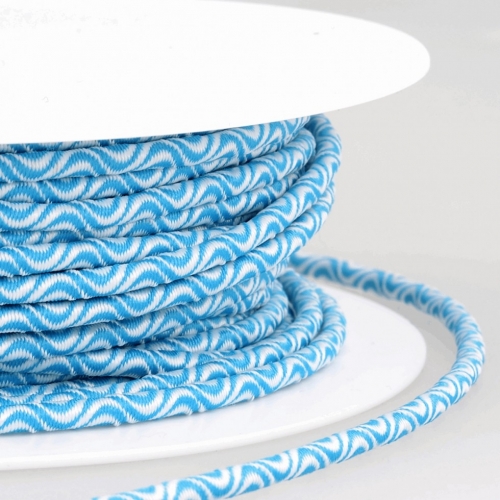 Stephanoise Wave Patterened Round Elastic White & Turquoise