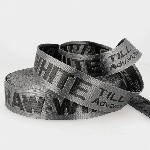 Stephanoise Jacquard Security Strap Webbing Tape Black on Grey