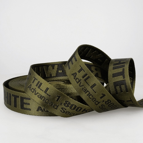 Stephanoise Jacquard Security Strap Webbing Tape Black on Khaki