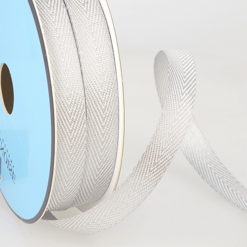 Stephanoise Metallic Twill Tape White & Light Silver