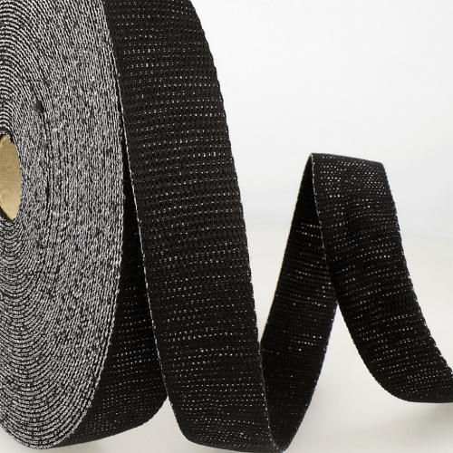 Stephanoise Metallic Sparkle Webbing Tape Black & Silver