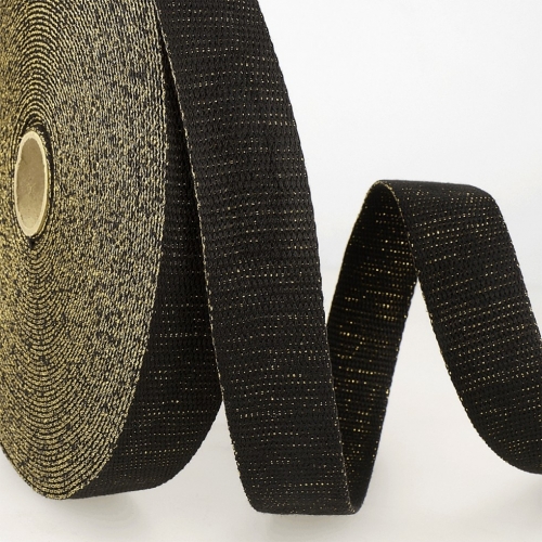 Stephanoise Metallic Sparkle Webbing Tape Black & Gold