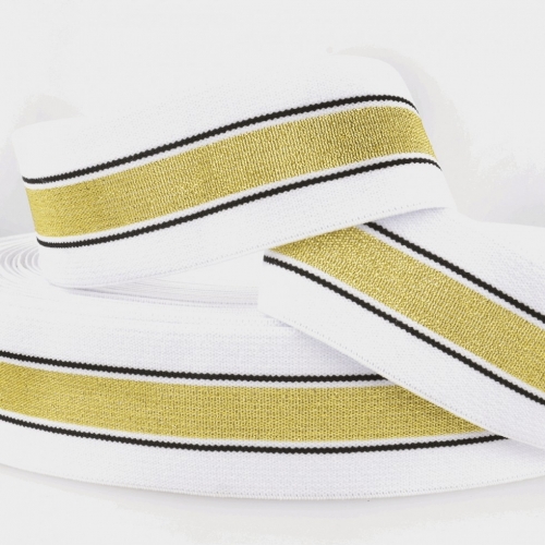 Stephanoise Metallic Stripe Flat Elastic White Gold Black