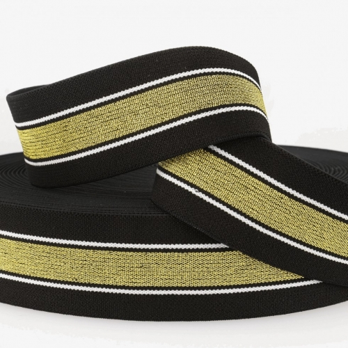 Stephanoise Metallic Stripe Flat Elastic Black Gold White