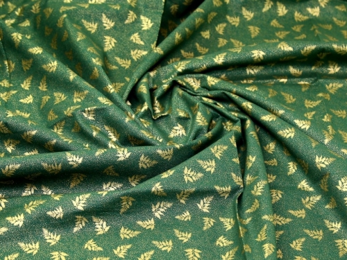John Louden Metallic 100% Cotton Fabric Gold on Green