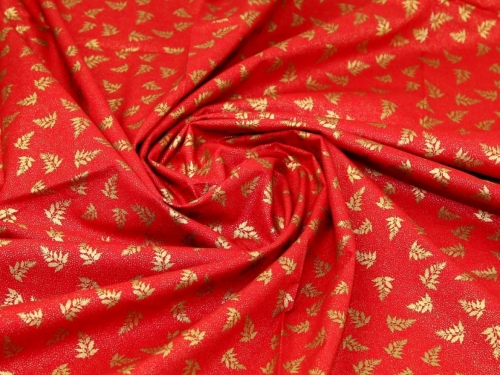 John Louden Metallic 100% Cotton Fabric Gold on Red