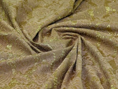 Deadstock Glitter Satin Lace Fabric Gold