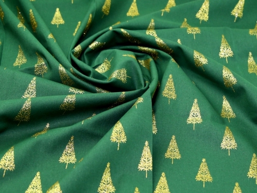 John Louden Glitter 100% Cotton Fabric Gold on Green