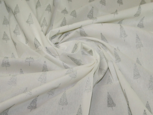 John Louden Glitter 100% Cotton Fabric Silver on White