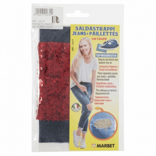 Marbet Iron On Denim Patch with Sequins Blue & Red