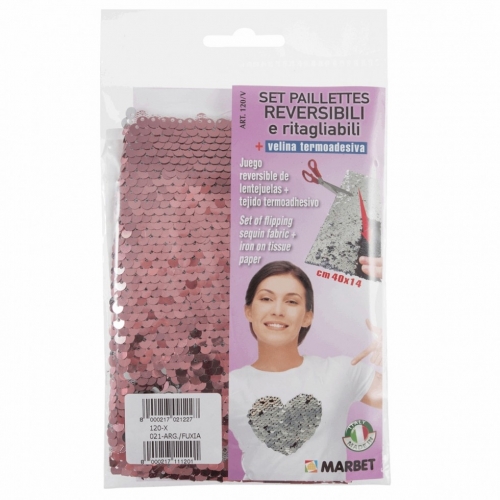 Marbet Iron On Flip Sequins Fabric Fuchsia & Silver