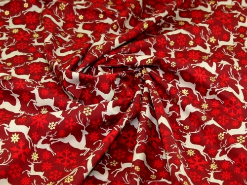 Deadstock Metallic 100% Cotton Fabric Dark Red