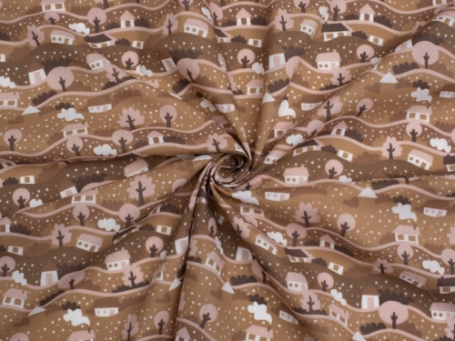 Printed Polycotton Fabric Brown