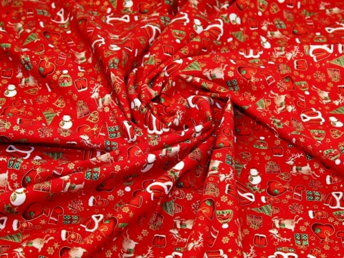 Deadstock Metallic 100% Cotton Fabric Red