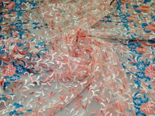 Deadstock Embroidered Lace Tulle Fabric White
