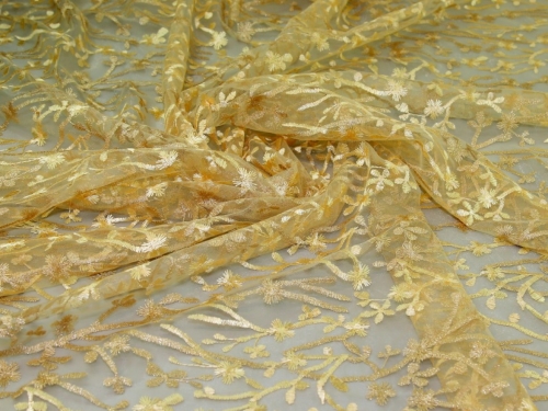 Deadstock Embroidered Lace Tulle Fabric Lemon