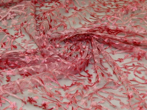 Deadstock Embroidered Lace Tulle Fabric Pink
