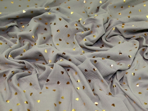 Deadstock Foil Cotton Double Gauze Fabric Grey & Gold