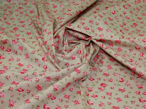 Deadstock 100% Cotton Poplin Fabric Beige & Pink