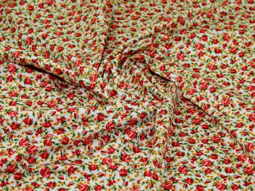 Deadstock 100% Cotton Poplin Fabric Cream & Red