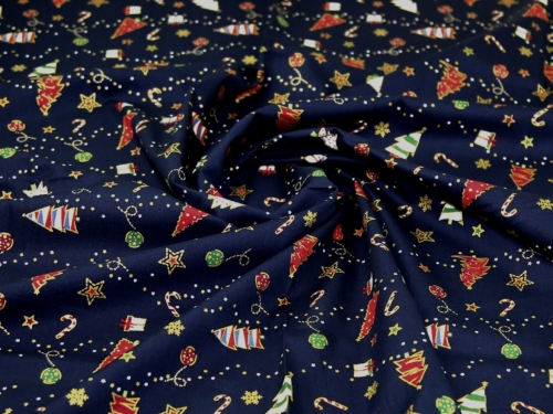 Metallic 100% Cotton Poplin Fabric Navy Blue