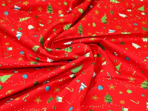 Metallic 100% Cotton Poplin Fabric Red