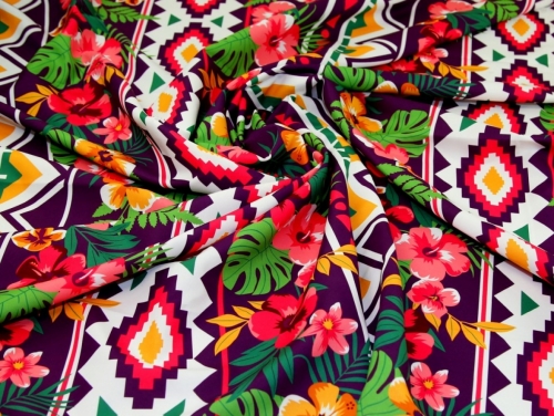 Deadstock Digital Print Smooth Crepe Fabric Purple