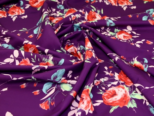 Deadstock Digital Print Smooth Crepe Fabric Purple