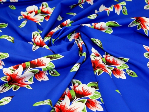 Deadstock Digital Print Smooth Crepe Fabric Blue