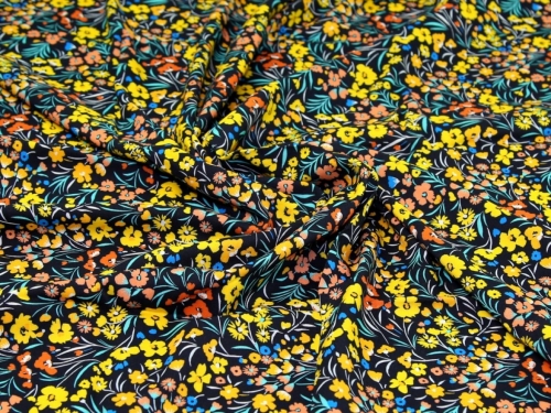 John Kaldor Fernando Viscose Challis Fabric Yellow Orange Turquoise