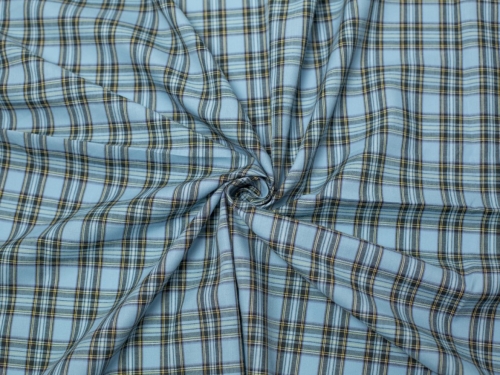 100% Cotton Shirting Fabric Sky/Bottle/Yellow