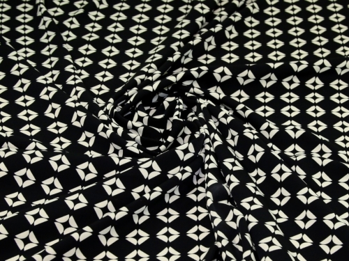 Deadstock Stretch Woven Polyester Crepe Fabric Black & Cream