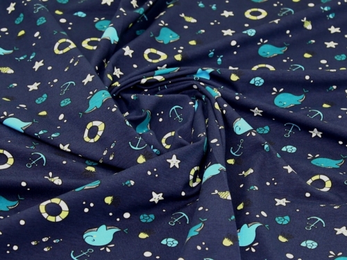 John Louden Cotton Jersey Stretch Knit Fabric Navy Blue