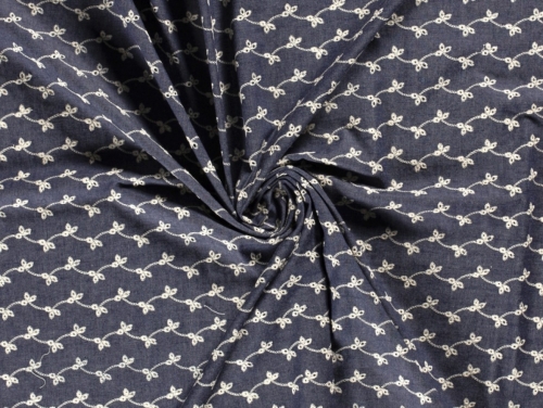 Embroidered Cotton Denim Fabric Navy