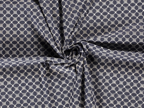 Embroidered Cotton Denim Fabric Navy