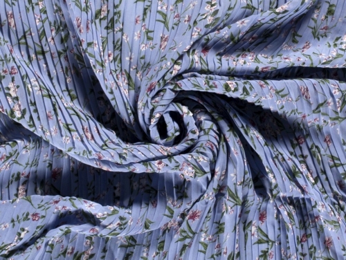 Pleated Chiffon Plisse Fabric Blue