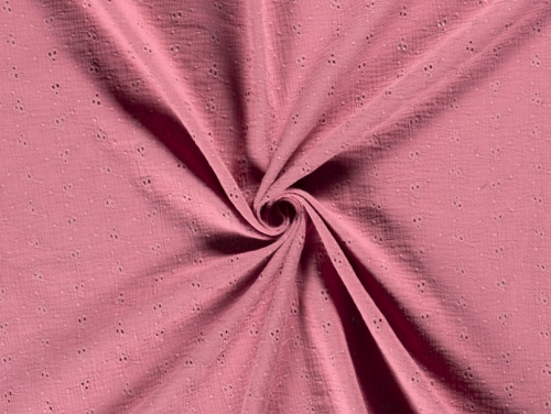 Embroidered Crinkle Textured Cotton Fabric Rose Pink
