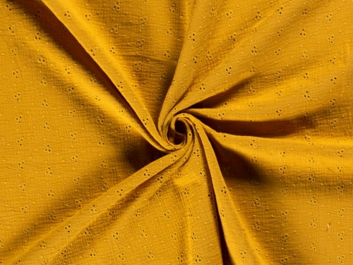 Embroidered Crinkle Textured Cotton Fabric Mustard
