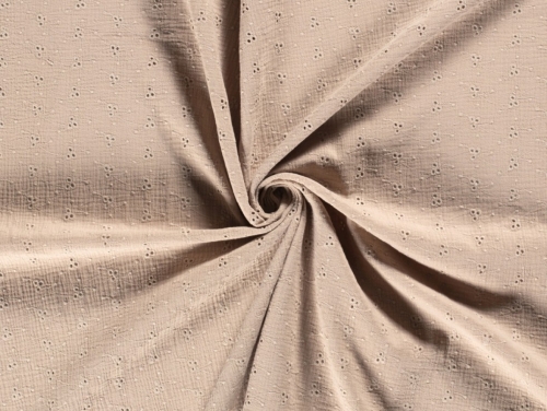 Embroidered Crinkle Textured Cotton Fabric Beige